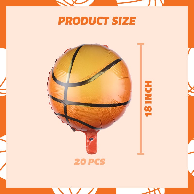 BIEUFBJI 20 Pack Mylar Basketball Balloons - 18 Inch Aluminum Foil Balloons for Sport & Birthday Party Decoration - Image 2
